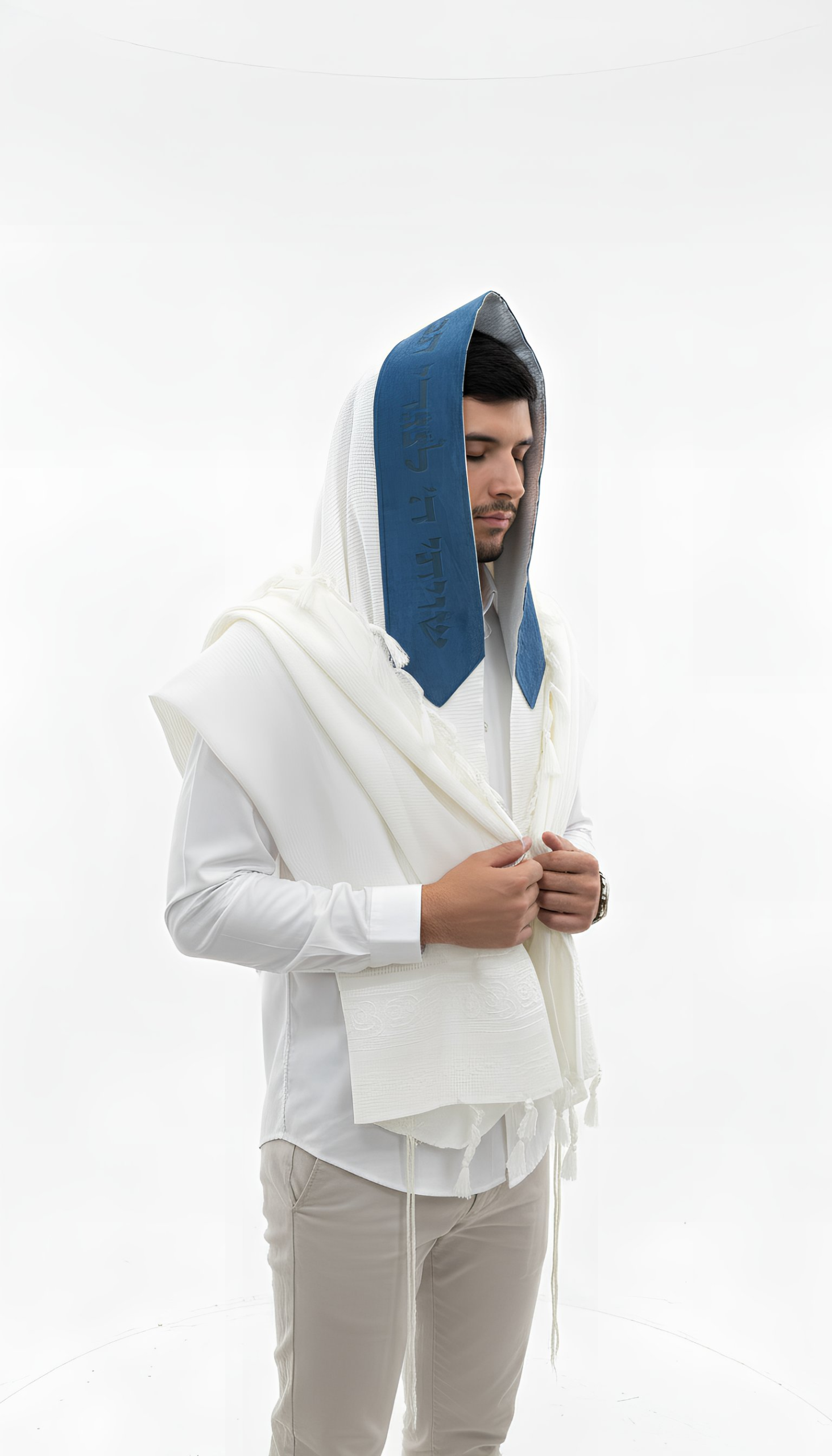 טלית צמר מהודרת דגם “עטרת רוז” עם עטרה בחיתוך לייזר