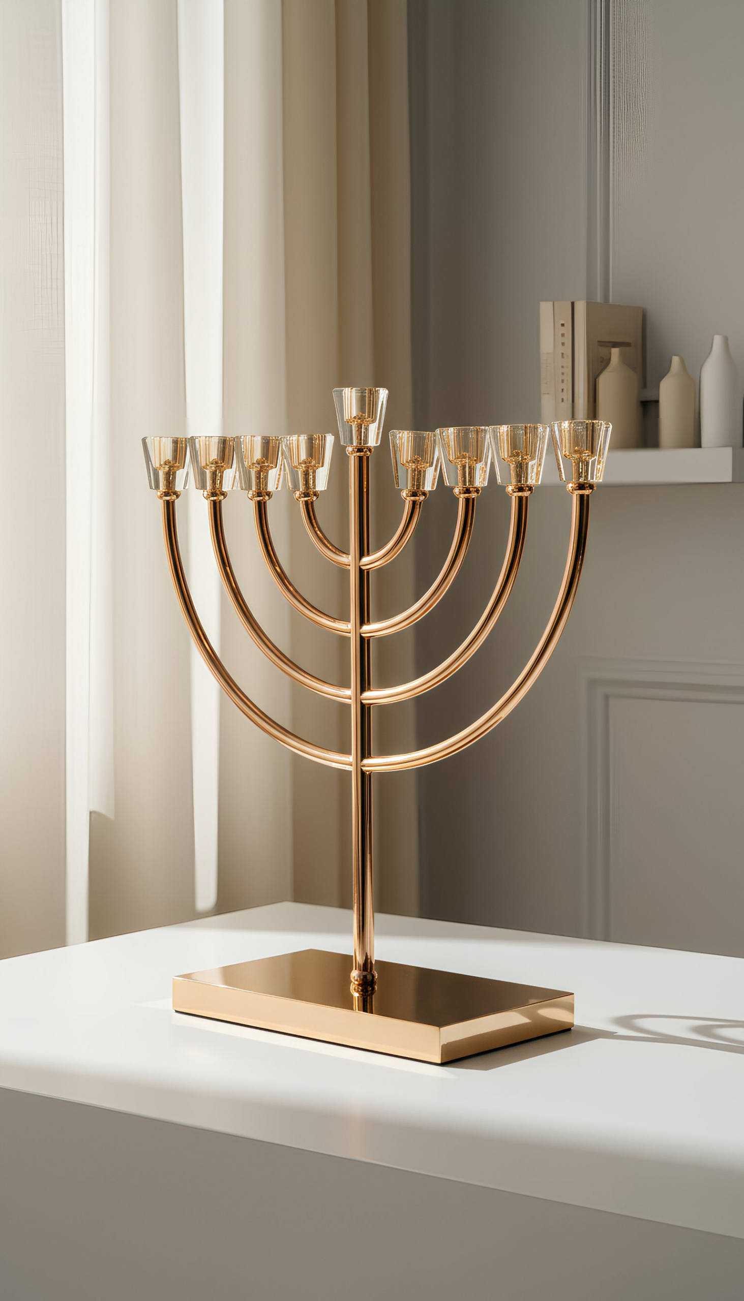 חנוכיית יוקרתית בצבע רוז גולד 38 ס מ