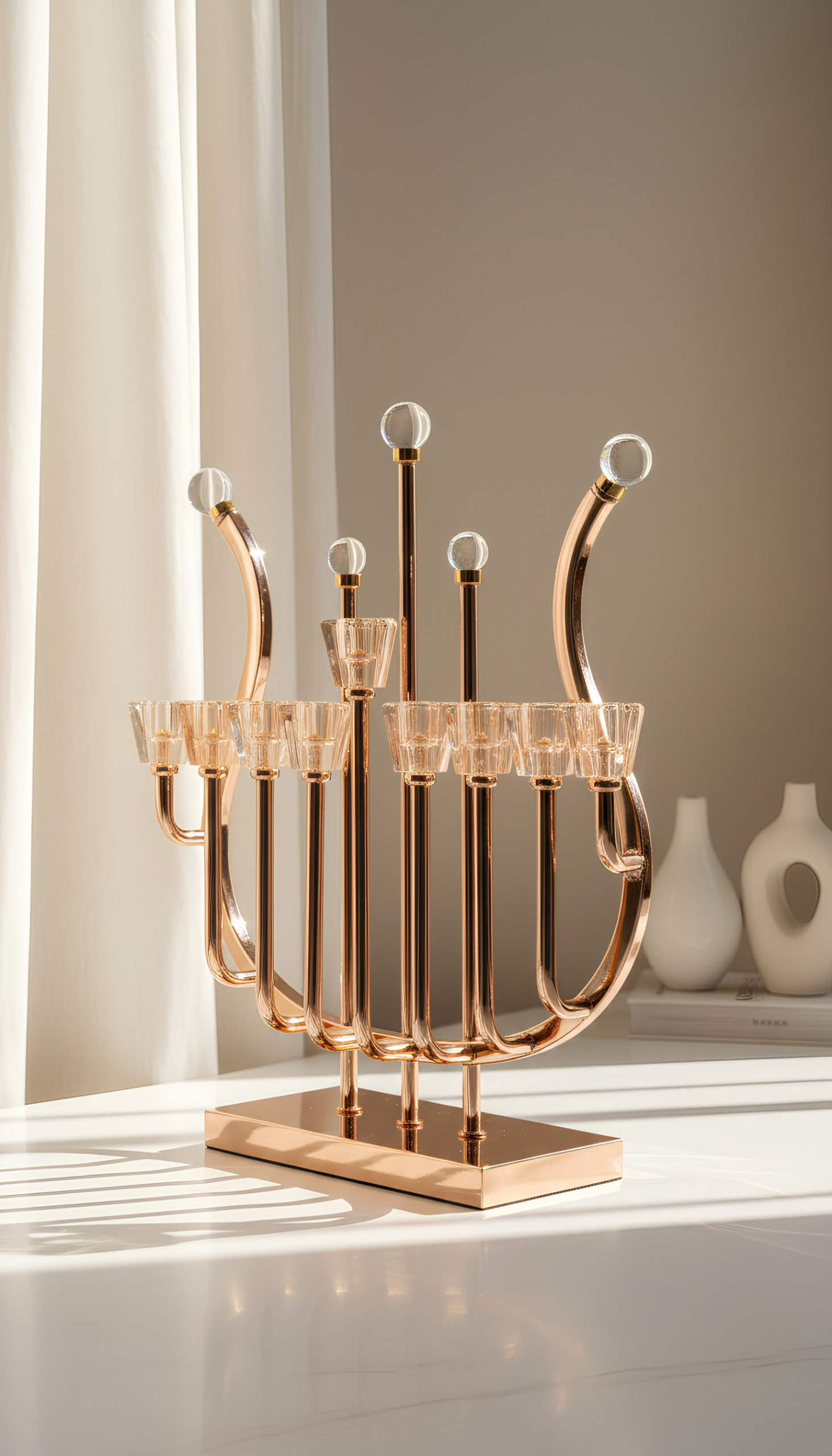 חנוכיית נבל יוקרתית עם קני קריסטל