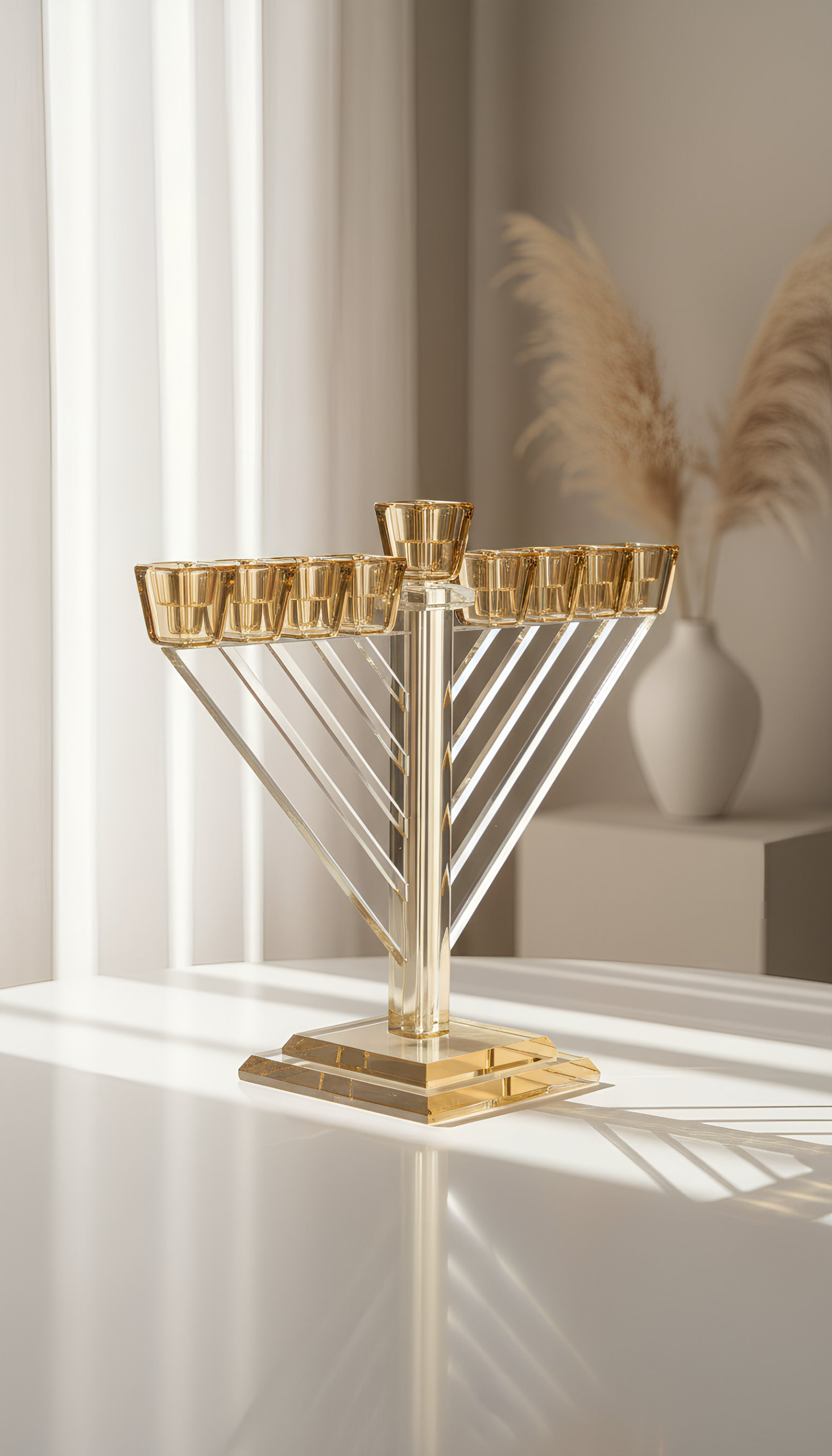 חנוכיית קריסטל זהב מהודרת בעיצוב יוקרתי