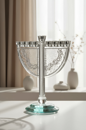 חנוכיית קריסטל מהודרת עם פלקטה ואבנים נוצצות