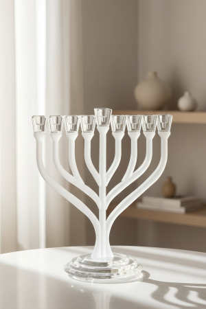 חנוכיית קריסטל יוקרתית מזכוכית חלבית