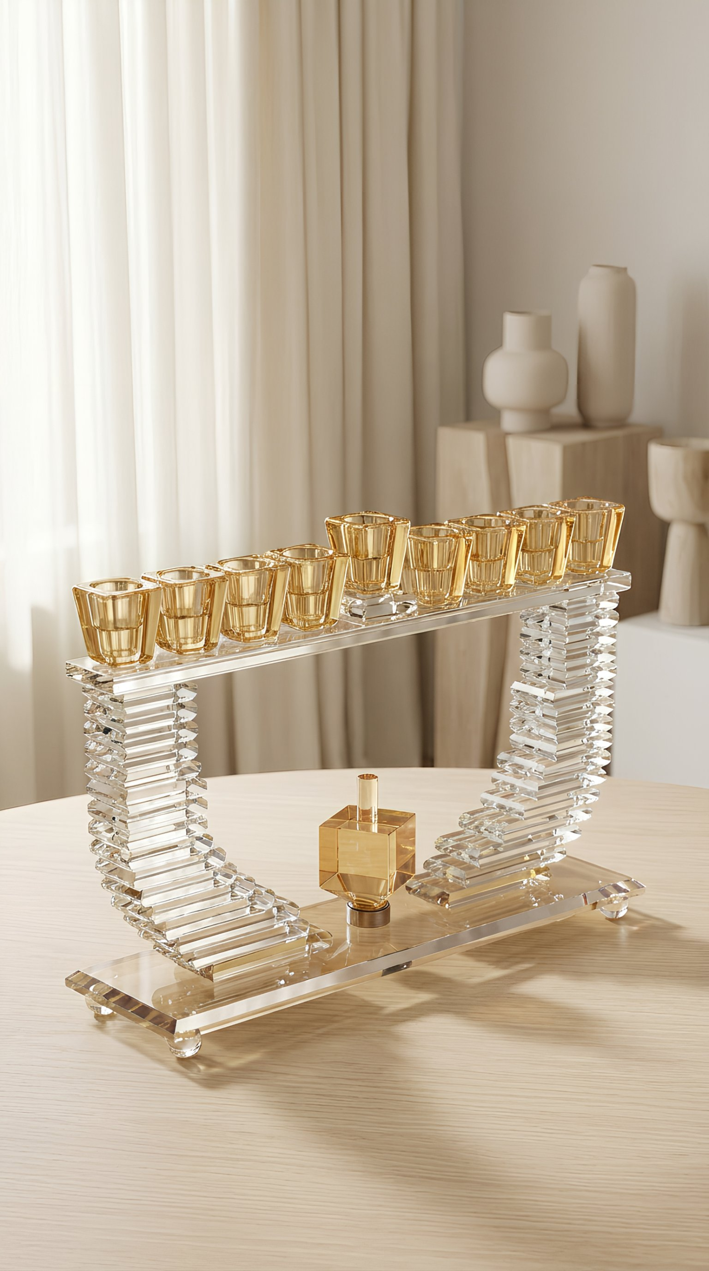 חנוכייה קריסטל מהודרת עם סביבון 19.5*28 ס"מ – תמונה 2